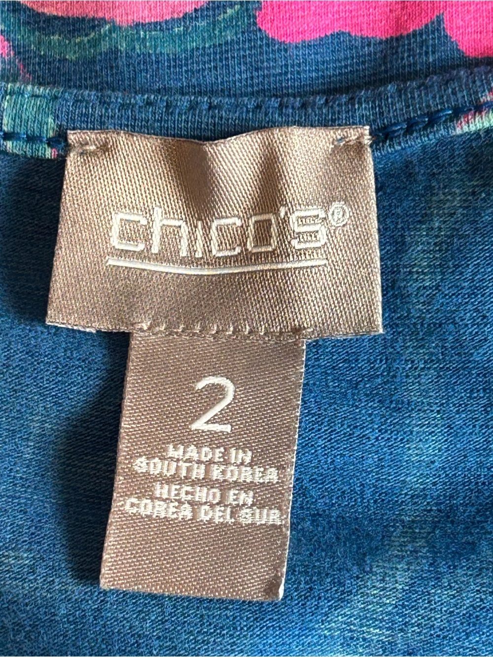 Chico's Teal and Pink V-Neck Printed Sheath Dress - Picture 3 of 11